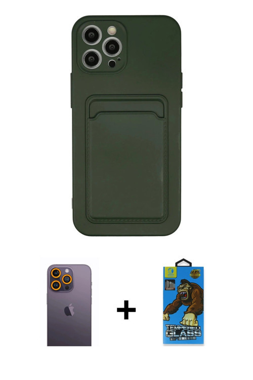 iPhone 12 Pro Max Kılıf Vadi Çizgi Prime - Siyah 18D Cam Ekran Koruyucu + Sarı Neon Fosforlu Ka
