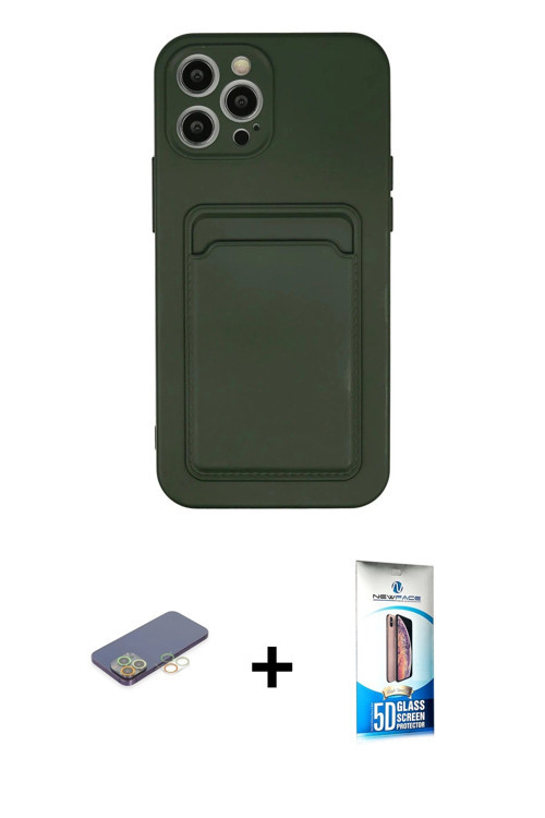 iPhone 12 Pro Max Kılıf Vadi Çizgi Prime - Siyah 5D Eko Cam Ekran Koruyucu + Sarı Renkli Kamera