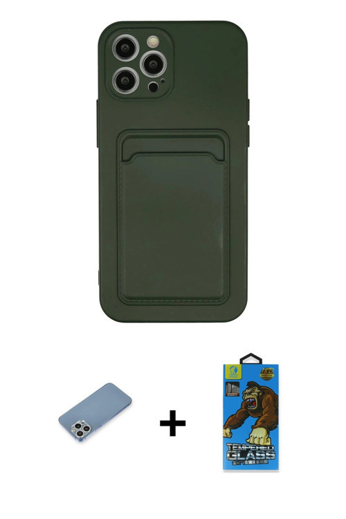 iPhone 12 Pro Max Kılıf Vadi Çizgi Prime - Siyah 18D Cam Ekran Koruyucu + Gümüş Shine Kamera Le