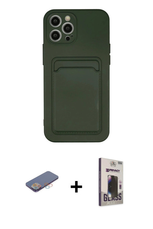 iPhone 12 Pro Max Kılıf Vadi Çizgi Prime - Siyah Bilvis Hayalet Cam Ekran Koruyucu + Pembe Renk