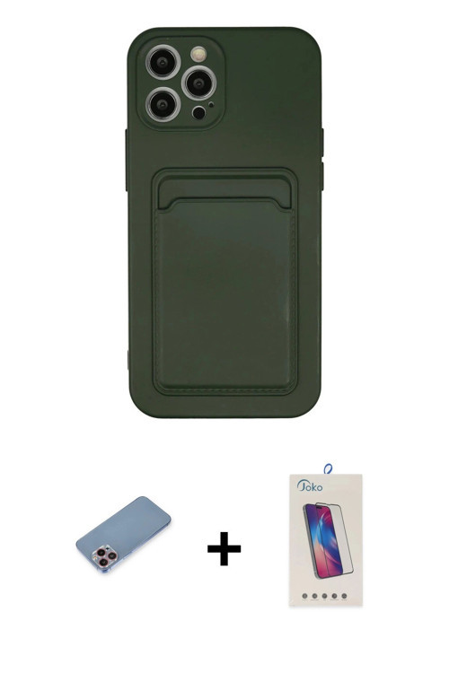 iPhone 12 Pro Max Kılıf Vadi Çizgi Prime - Siyah Joko 5D Cam + Pembe Shine Kamera Lens Koruma C