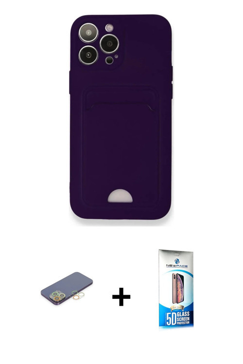 iPhone 12 Pro Max Kılıf Vadi Çizgi Prime - Siyah 5D Eko Cam Ekran Koruyucu + Sarı Renkli Kamera