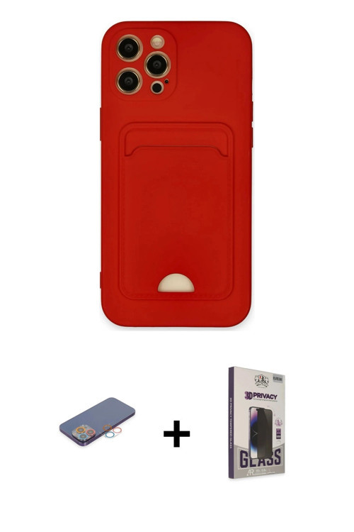 iPhone 12 Pro Max Kılıf Vadi Çizgi Prime - Siyah Bilvis Hayalet Cam Ekran Koruyucu + Pembe Renk