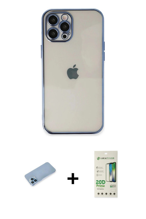 ieg™ iPhone 12 Pro Max Kılıf Vadi Minimal - Siyah 20D Premium Cam Ekran Koruyucu + Mavi Shine Kamera