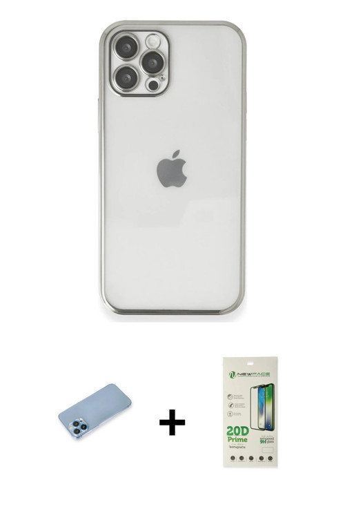iPhone 12 Pro Max Kılıf Vadi Minimal - Siyah 20D Premium Cam Ekran Koruyucu + Mavi Shine Kamera