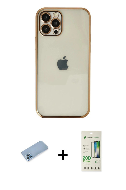 iPhone 12 Pro Max Kılıf Vadi Minimal - Siyah 20D Premium Cam Ekran Koruyucu + Mavi Shine Kamera