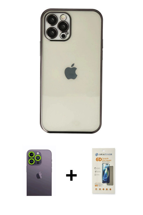 iPhone 12 Pro Max Kılıf Vadi Minimal - Siyah 6D Mat Seramik Hayalet Nano Ekran Koruyucu + Yeşil