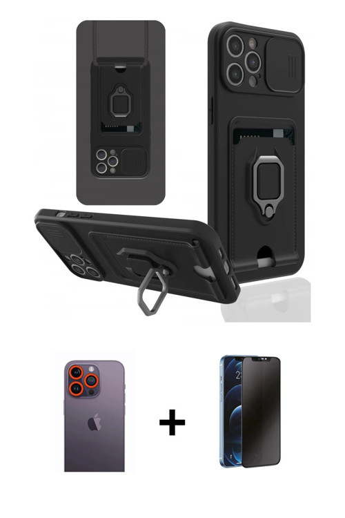 iPhone 12 Pro Max Kılıf Vadi Form Prime - Siyah 3D Antistatik Hayalet Cam Ekran Koruyucu + Turu