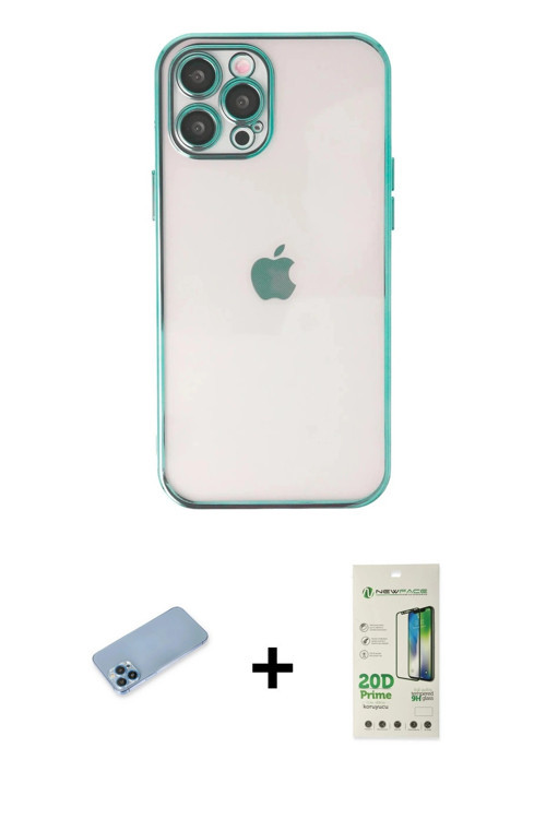 iPhone 12 Pro Max Kılıf Vadi Minimal - Siyah 20D Premium Cam Ekran Koruyucu + Mavi Shine Kamera