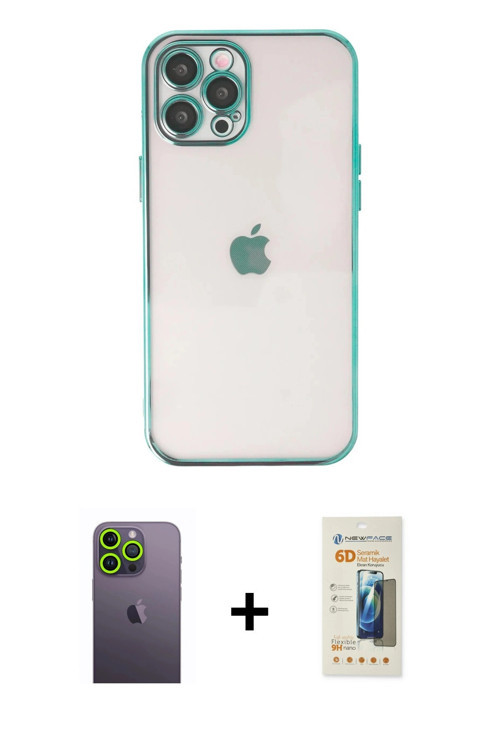 iPhone 12 Pro Max Kılıf Vadi Minimal - Siyah 6D Mat Seramik Hayalet Nano Ekran Koruyucu + Yeşil