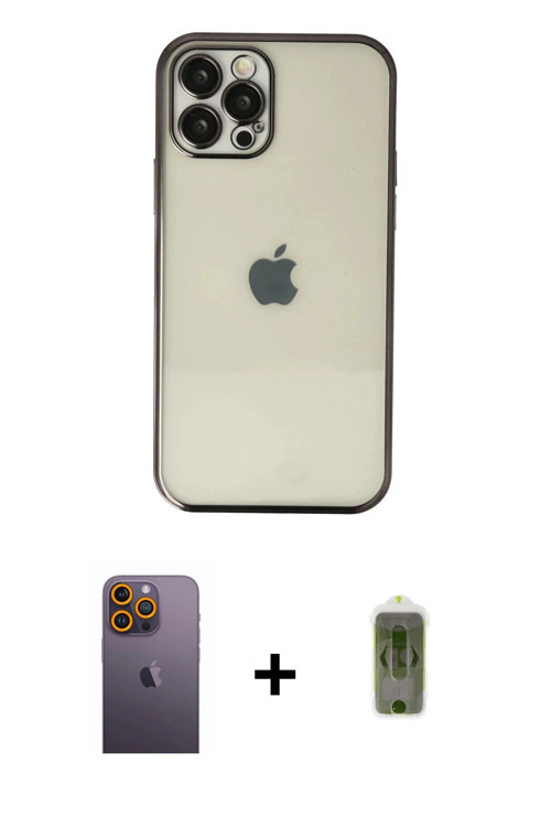 iPhone 12 Pro Max Kılıf Vadi Minimal - Siyah Joko Magic 5D Hayalet Cam + Sarı Neon Fosforlu Kam