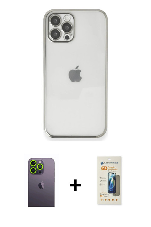 iPhone 12 Pro Max Kılıf Vadi Minimal - Siyah 6D Mat Seramik Hayalet Nano Ekran Koruyucu + Yeşil