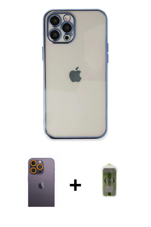 iPhone 12 Pro Max Kılıf Vadi Minimal - Siyah Joko Magic 5D Hayalet Cam + Sarı Neon Fosforlu Kam