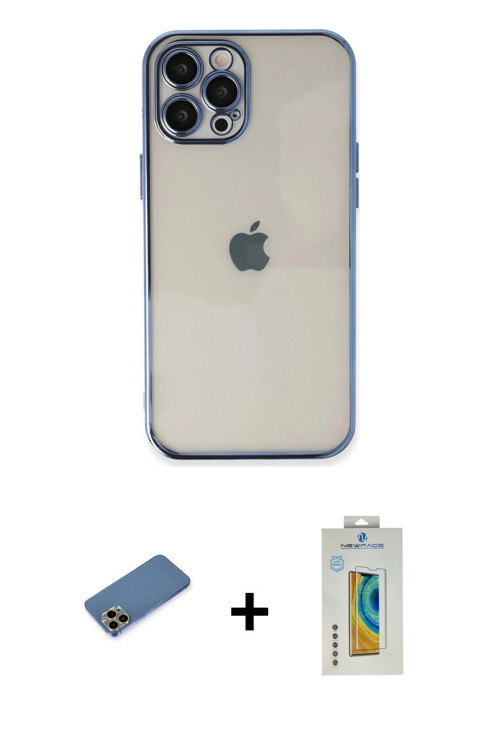 iPhone 12 Pro Max Kılıf Vadi Minimal - Siyah Polymer Nano Ekran Koruyucu + Gold Shine Kamera Le
