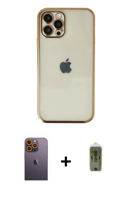 iPhone 12 Pro Max Kılıf Vadi Minimal - Siyah Joko Magic 5D Hayalet Cam + Sarı Neon Fosforlu Kam