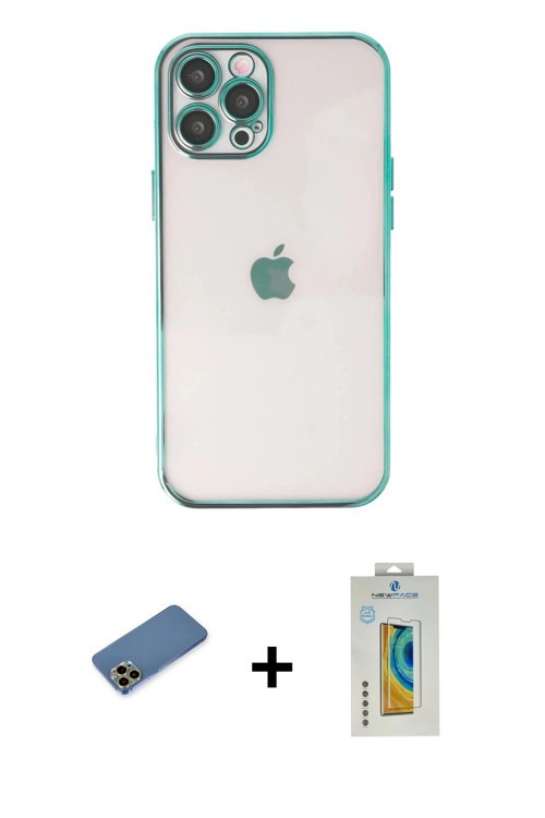 iPhone 12 Pro Max Kılıf Vadi Minimal - Siyah Polymer Nano Ekran Koruyucu + Gold Shine Kamera Le
