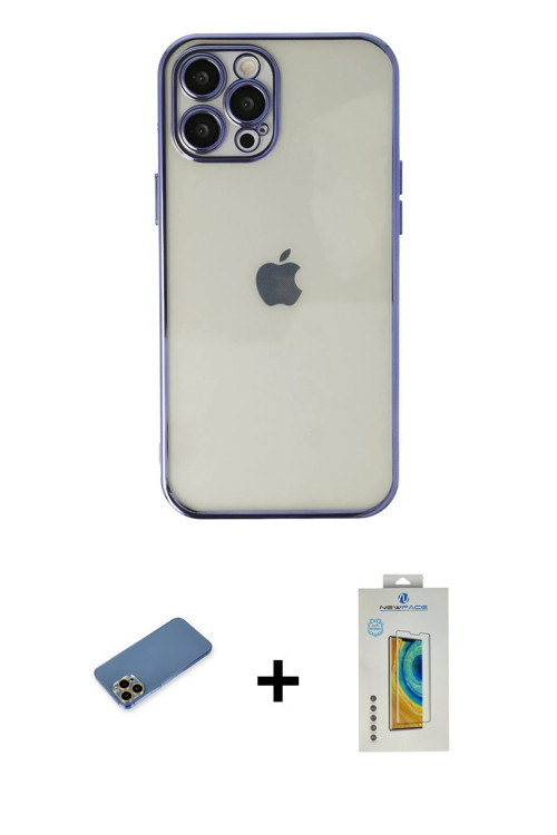iPhone 12 Pro Max Kılıf Vadi Minimal - Siyah Polymer Nano Ekran Koruyucu + Gold Shine Kamera Le