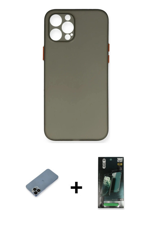 iPhone 12 Pro Max Kılıf Yadigar Yansıma Serisi - Siyah 360 Mat Full Body Arka Koruyucu + Siyah