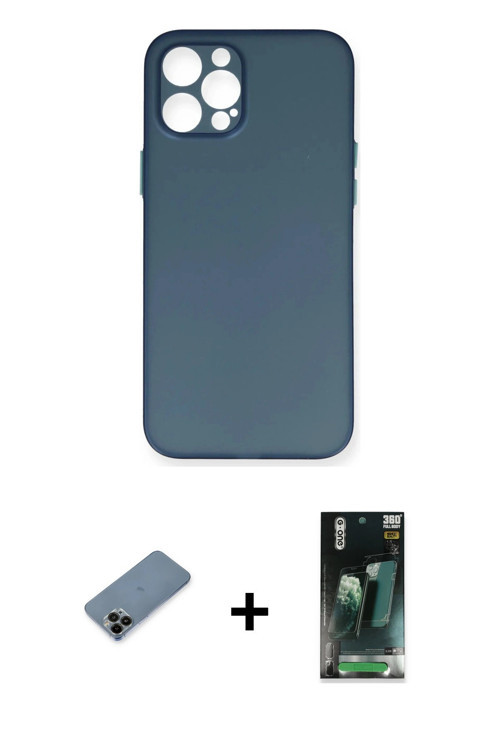 iPhone 12 Pro Max Kılıf Yadigar Yansıma Serisi - Siyah 360 Mat Full Body Arka Koruyucu + Siyah