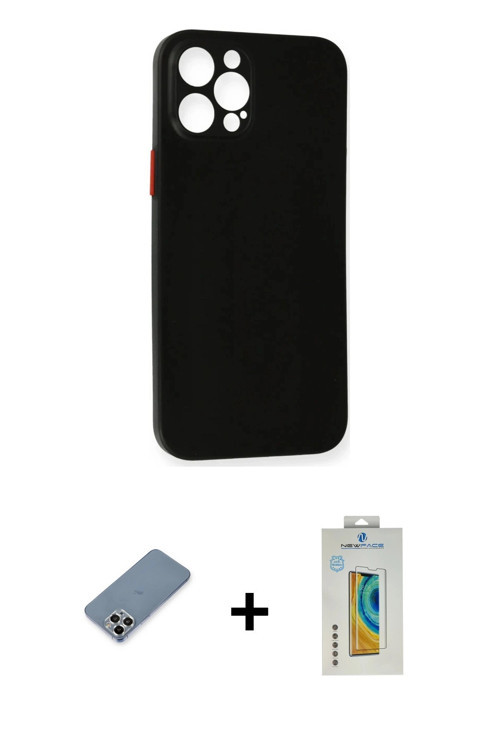iPhone 12 Pro Max Kılıf Yadigar Yansıma Serisi - Siyah Polymer Nano Ekran Koruyucu + Gümüş Meta