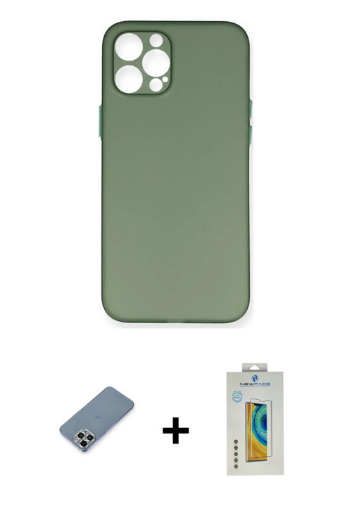 iPhone 12 Pro Max Kılıf Yadigar Yansıma Serisi - Siyah Polymer Nano Ekran Koruyucu + Gümüş Meta