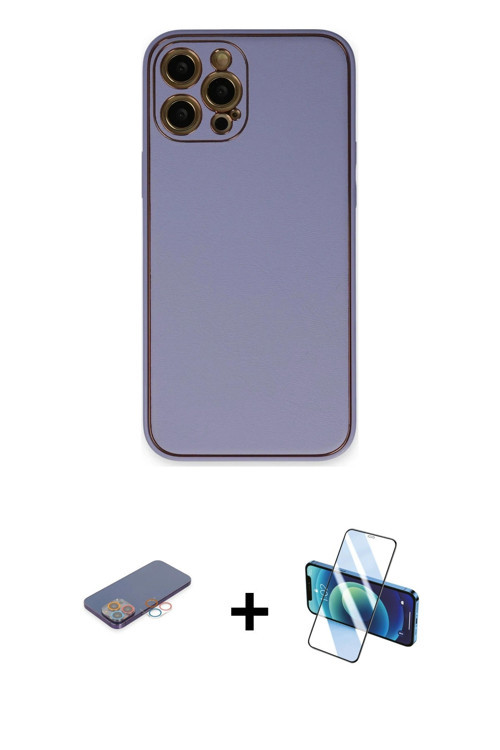 iPhone 12 Pro Max Kılıf Yadigar Klasik - Siyah 3D Antistatik Cam Ekran Koruyucu + Pembe Renkli
