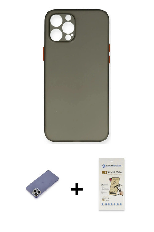 iPhone 12 Pro Max Kılıf Yadigar Yansıma Serisi - Siyah Mat Seramik Nano Ekran Koruyucu + Gold M