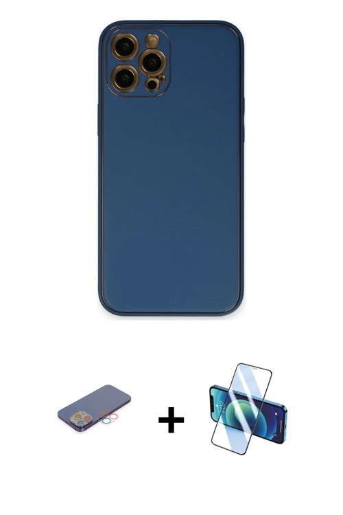 iPhone 12 Pro Max Kılıf Yadigar Klasik - Siyah 3D Antistatik Cam Ekran Koruyucu + Pembe Renkli