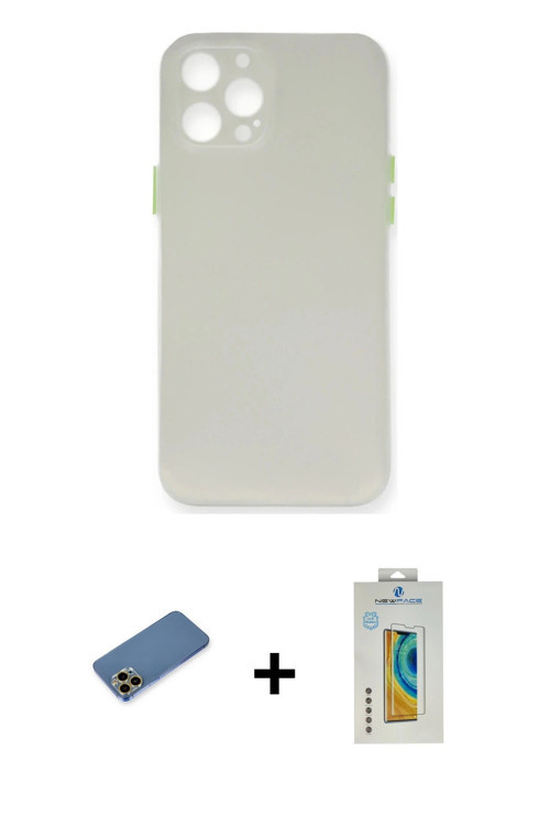iPhone 12 Pro Max Kılıf Yadigar Yansıma Serisi - Siyah Polymer Nano Ekran Koruyucu + Gold Shine