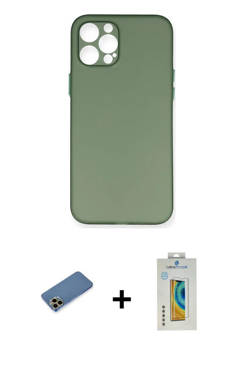 iPhone 12 Pro Max Kılıf Yadigar Yansıma Serisi - Siyah Polymer Nano Ekran Koruyucu + Gold Shine