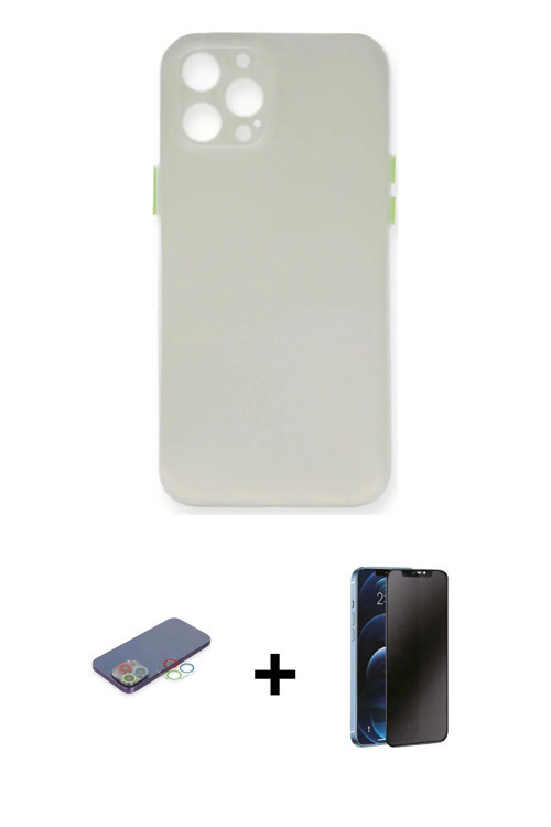 iPhone 12 Pro Max Kılıf Yadigar Yansıma Serisi - Siyah 3D Antistatik Hayalet Cam Ekran Koruyucu