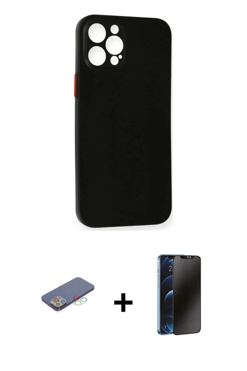 iPhone 12 Pro Max Kılıf Yadigar Yansıma Serisi - Siyah 3D Antistatik Hayalet Cam Ekran Koruyucu