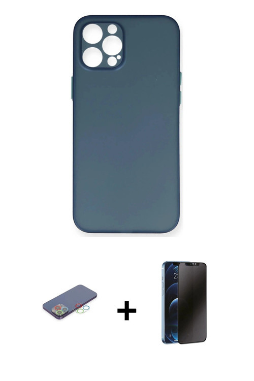 iPhone 12 Pro Max Kılıf Yadigar Yansıma Serisi - Siyah 3D Antistatik Hayalet Cam Ekran Koruyucu