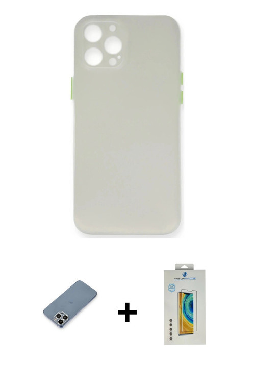 iPhone 12 Pro Max Kılıf Yadigar Yansıma Serisi - Siyah Polymer Nano Ekran Koruyucu + Gümüş Meta