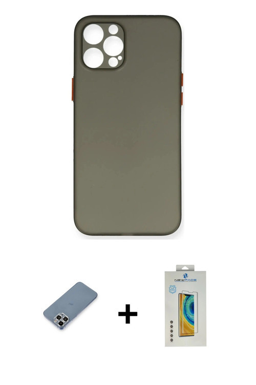 iPhone 12 Pro Max Kılıf Yadigar Yansıma Serisi - Siyah Polymer Nano Ekran Koruyucu + Gümüş Meta