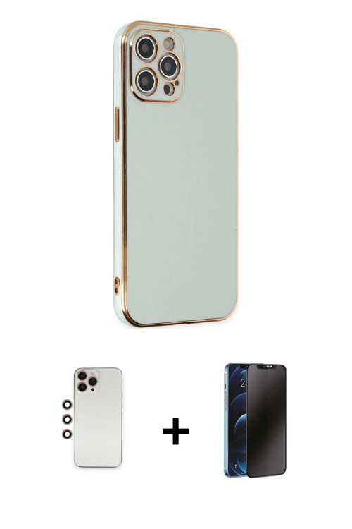 iPhone 12 Pro Max Kılıf Yankı Serisi - Siyah 3D Antistatik Hayalet Cam Ekran Koruyucu + Gökkuşa