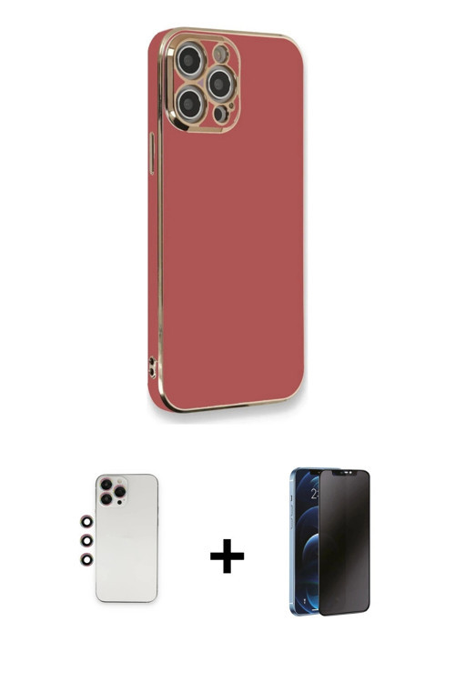 iPhone 12 Pro Max Kılıf Yankı Serisi - Siyah 3D Antistatik Hayalet Cam Ekran Koruyucu + Gökkuşa