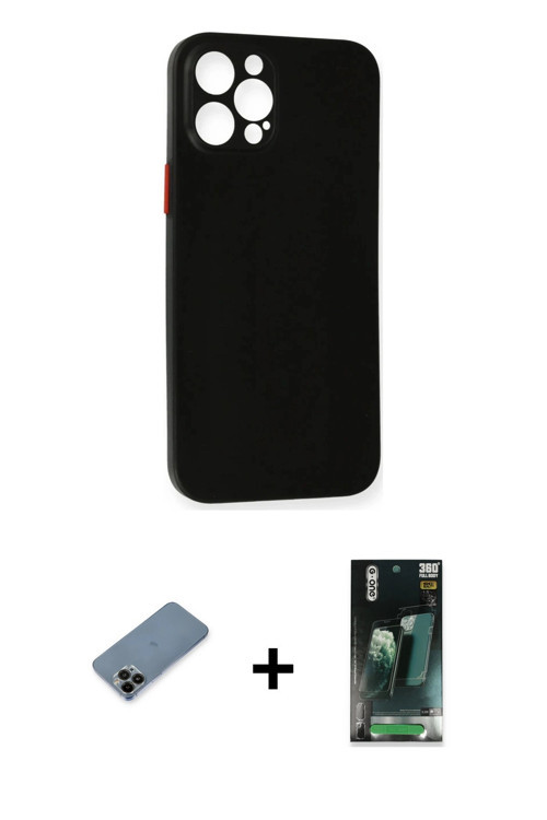 iPhone 12 Pro Max Kılıf Yadigar Yansıma Serisi - Siyah 360 Mat Full Body Arka Koruyucu + Siyah