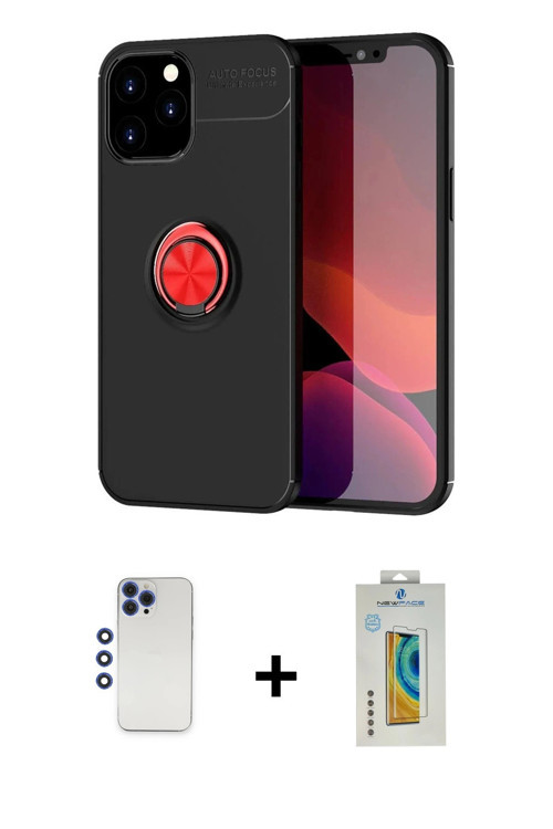 iPhone 12 Pro Max Kılıf Yankı Form Prime - Siyah Polymer Nano Ekran Koruyucu + Lacivert Shine K