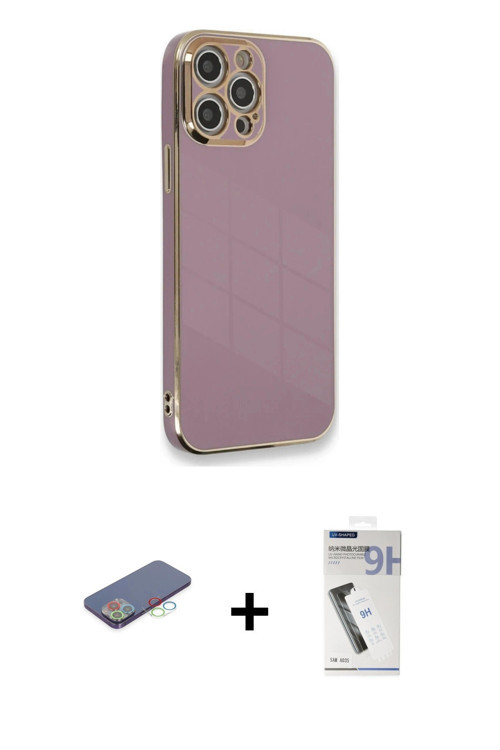 iPhone 12 Pro Max Kılıf Yankı Serisi - Şeffaf Uv Polymer Nano Ekran Koruyucu + Mavi Renkli Kame