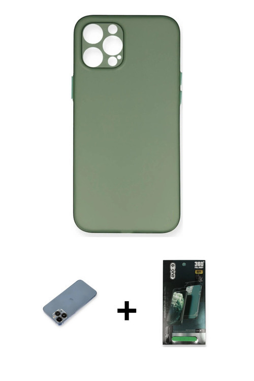 iPhone 12 Pro Max Kılıf Yadigar Yansıma Serisi - Siyah 360 Mat Full Body Arka Koruyucu + Siyah