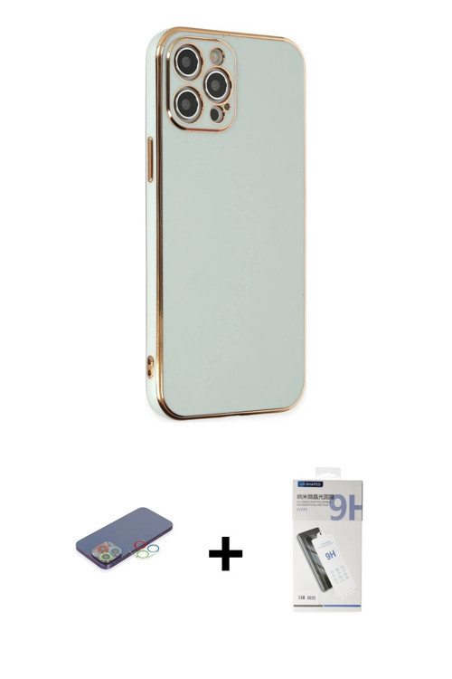 iPhone 12 Pro Max Kılıf Yankı Serisi - Şeffaf Uv Polymer Nano Ekran Koruyucu + Mavi Renkli Kame