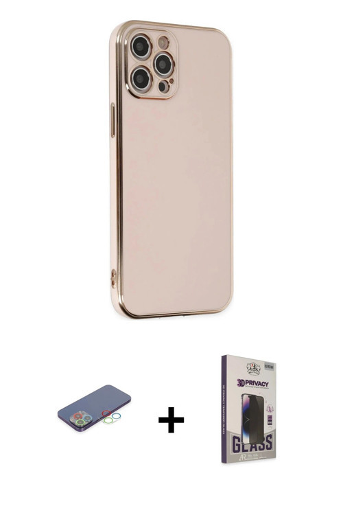 iPhone 12 Pro Max Kılıf Yankı Serisi - Siyah Bilvis Hayalet Cam Ekran Koruyucu + Mavi Renkli Ka