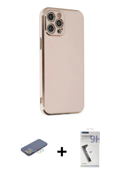 iPhone 12 Pro Max Kılıf Yankı Serisi - Şeffaf Uv Polymer Nano Ekran Koruyucu + Mavi Renkli Kame