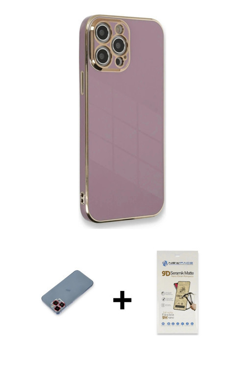 iPhone 12 Pro Max Kılıf Yankı Serisi - Siyah Mat Seramik Nano Ekran Koruyucu + Kırmızı Metal Ka