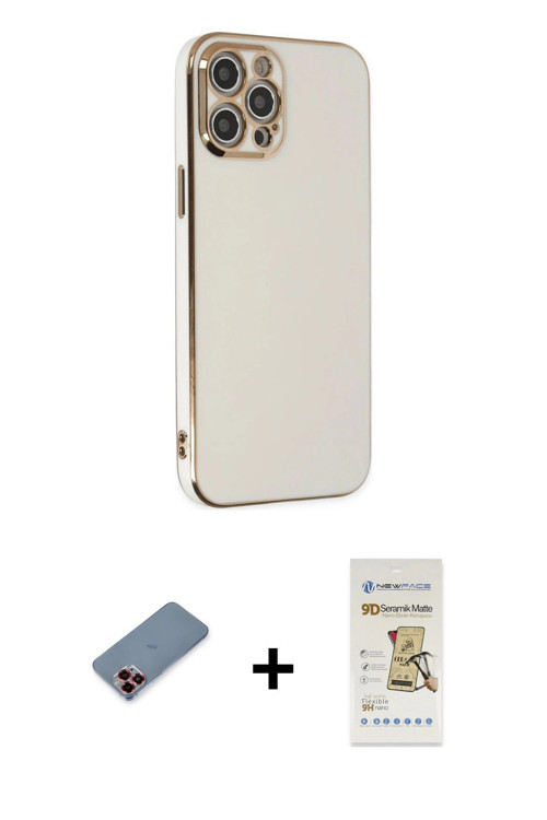 iPhone 12 Pro Max Kılıf Yankı Serisi - Siyah Mat Seramik Nano Ekran Koruyucu + Kırmızı Metal Ka