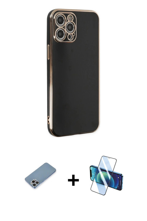 iPhone 12 Pro Max Kılıf Yankı Serisi - Siyah 3D Antistatik Seramik Nano Ekran Koruyucu + Gökkuş