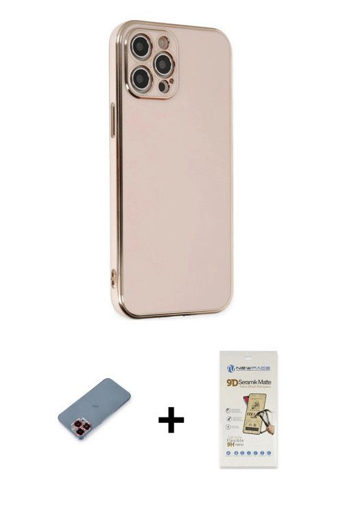 iPhone 12 Pro Max Kılıf Yankı Serisi - Siyah Mat Seramik Nano Ekran Koruyucu + Kırmızı Metal Ka