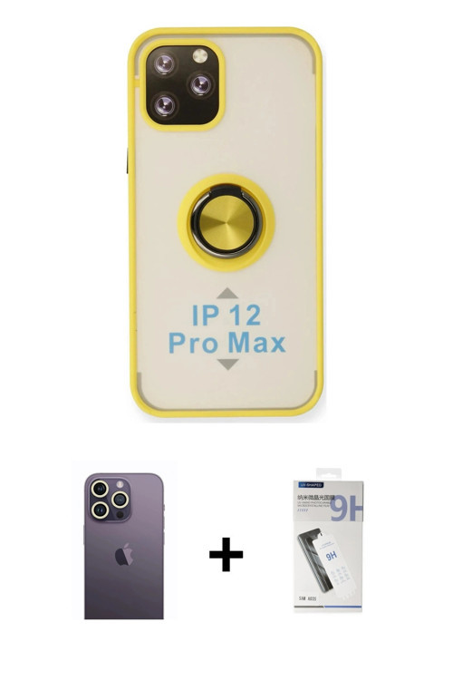 iPhone 12 Pro Max Kılıf Yörünge Çizgi - Şeffaf Uv Polymer Nano Ekran Koruyucu + Beyaz Neon Fosf