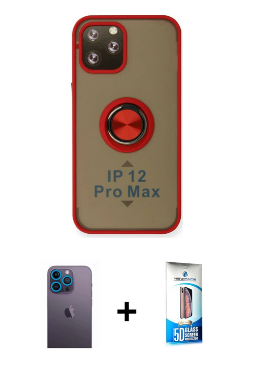 iPhone 12 Pro Max Kılıf Yörünge Çizgi - Siyah 5D Eko Cam Ekran Koruyucu + Mavi Neon Fosforlu Ka